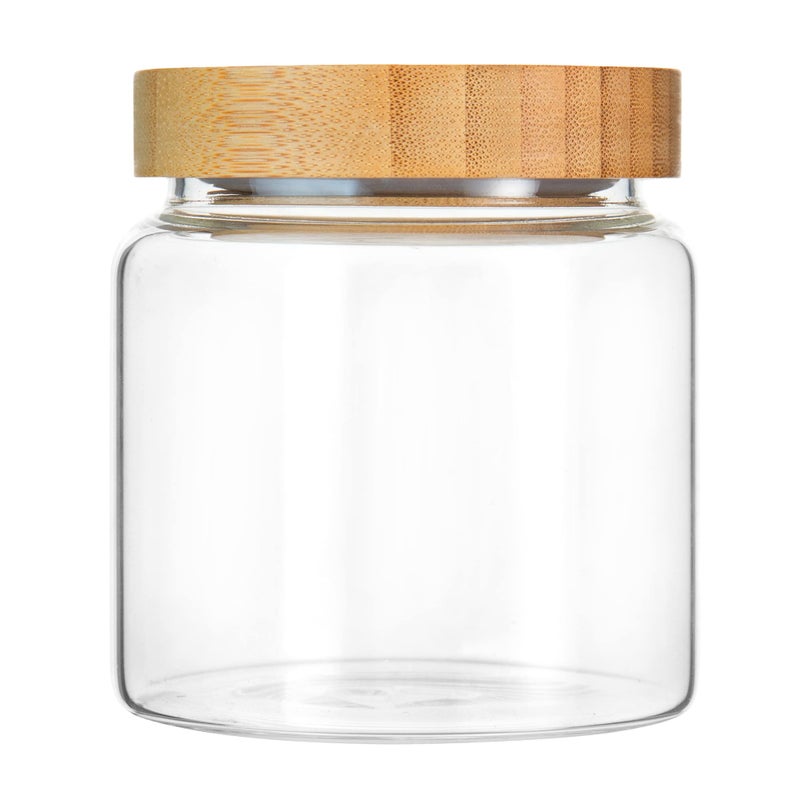 MOLADRI 480 ml / 16 oz clear cute glass storage canister holder with airtight bamboo lid, modern decorative small container jar for coffee, spice, candy, salt, cookie, condiment, pepper, sugar - Image 1
