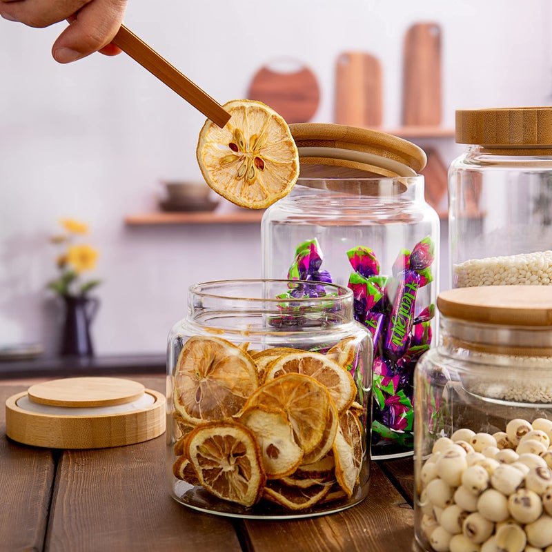 MOLADRI 480 ml / 16 oz clear cute glass storage canister holder with airtight bamboo lid, modern decorative small container jar for coffee, spice, candy, salt, cookie, condiment, pepper, sugar - Image 4