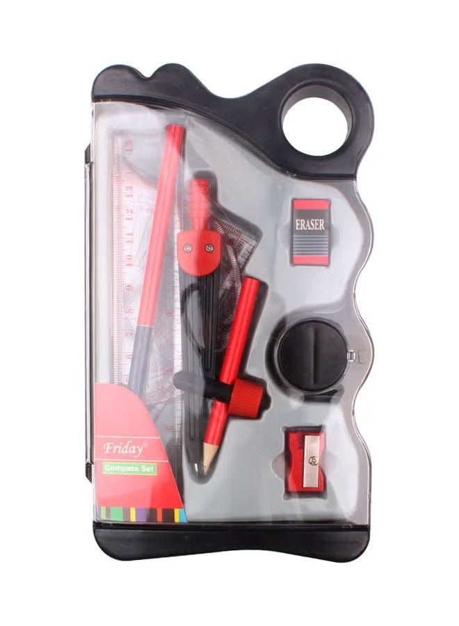 8-Piece Compass Set Math Geometry Drawing Tool Red+Black - Image 1
