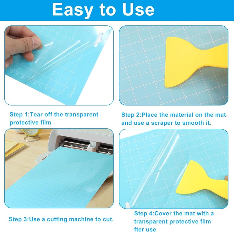 Moicstiy 4 Pcs Cutting Mat, 8.5x12Inch Reusable Adhesive Cutting Mats with Protective Film for Crafts, Cardstock, Iron On, Vinyl (Blue) - Image 5