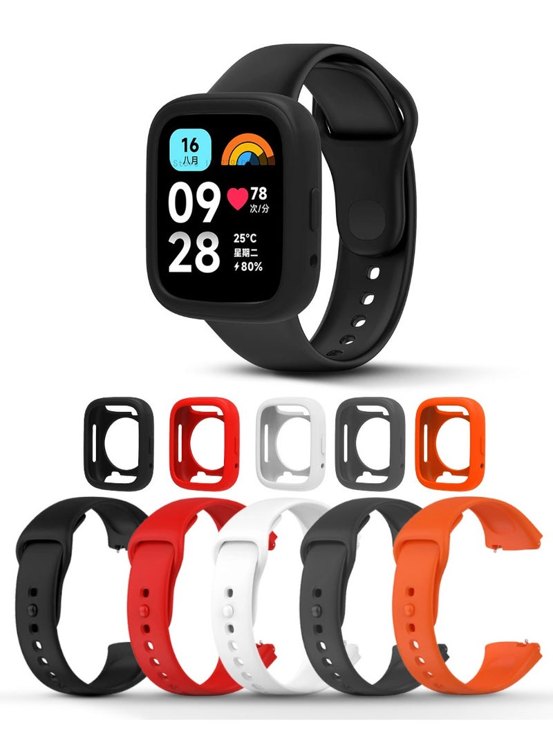 O Ozone (عبوة من 5) أشرطة سيليكون لساعة Redmi Watch 3 Active/Redmi Watch 3 Lite Band + حافظة ساعة للنساء والرجال - متعددة - Image 1