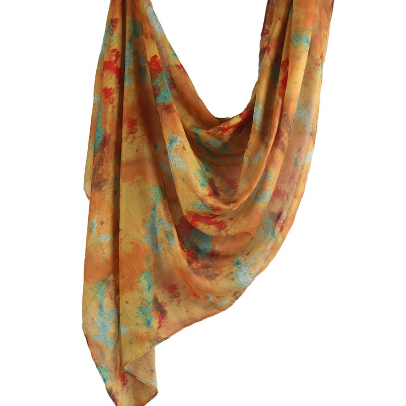 Best-Selling Watercolor Tie-Dye Cotton Scarf - Satin Polyester Long Wrap, Turkish Headscarf