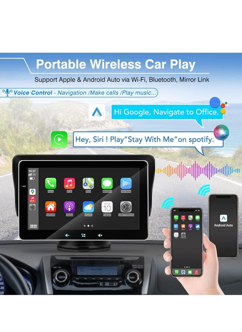 Vierex - Wireless Portable Apple Carplay Android Auto Apple Carplay Portable Car Stereo Audio Receiver 7 inch Touch Screen Car Play With Bluetooth WiFi GPS Navigation FM Radio MirrorLink Voice Control - Image 1