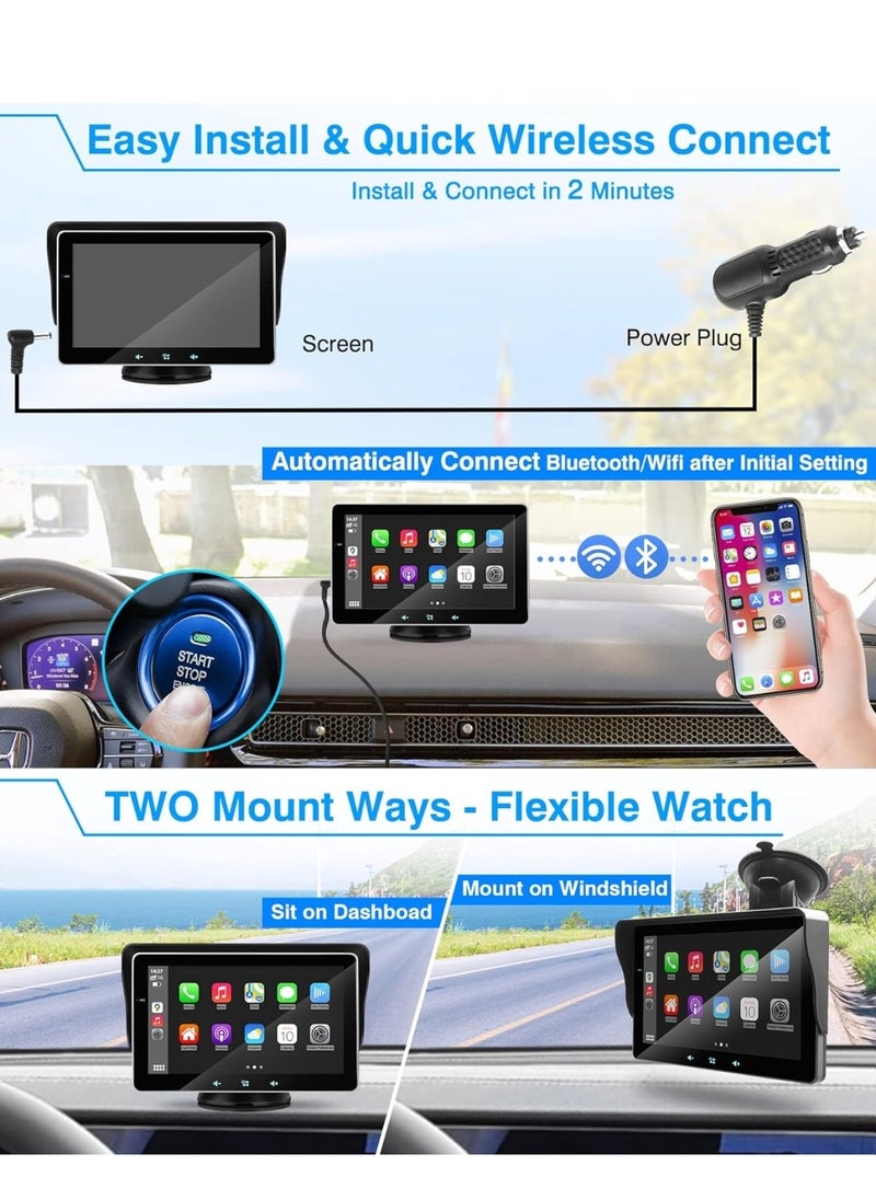Vierex - Wireless Portable Apple Carplay Android Auto Apple Carplay Portable Car Stereo Audio Receiver 7 inch Touch Screen Car Play With Bluetooth WiFi GPS Navigation FM Radio MirrorLink Voice Control - Image 1