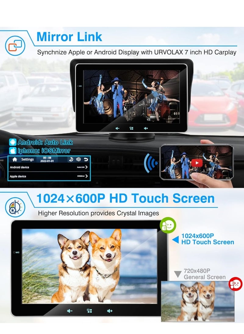 Vierex - Wireless Portable Apple Carplay Android Auto Apple Carplay Portable Car Stereo Audio Receiver 7 inch Touch Screen Car Play With Bluetooth WiFi GPS Navigation FM Radio MirrorLink Voice Control - Image 1