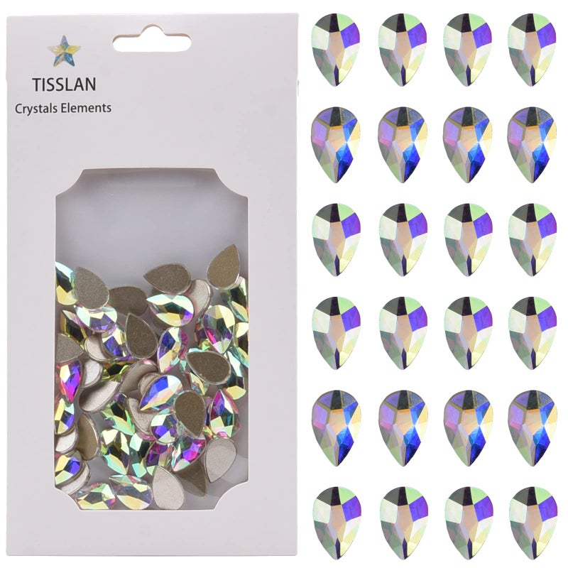 Tisslan 50pcs Flat Back Glass Big Nail Rhinestones Pear Shape Decoration Crystal Ab Stones DIY Craft Accessories Wholesale Nail Supplies for Nail Techs