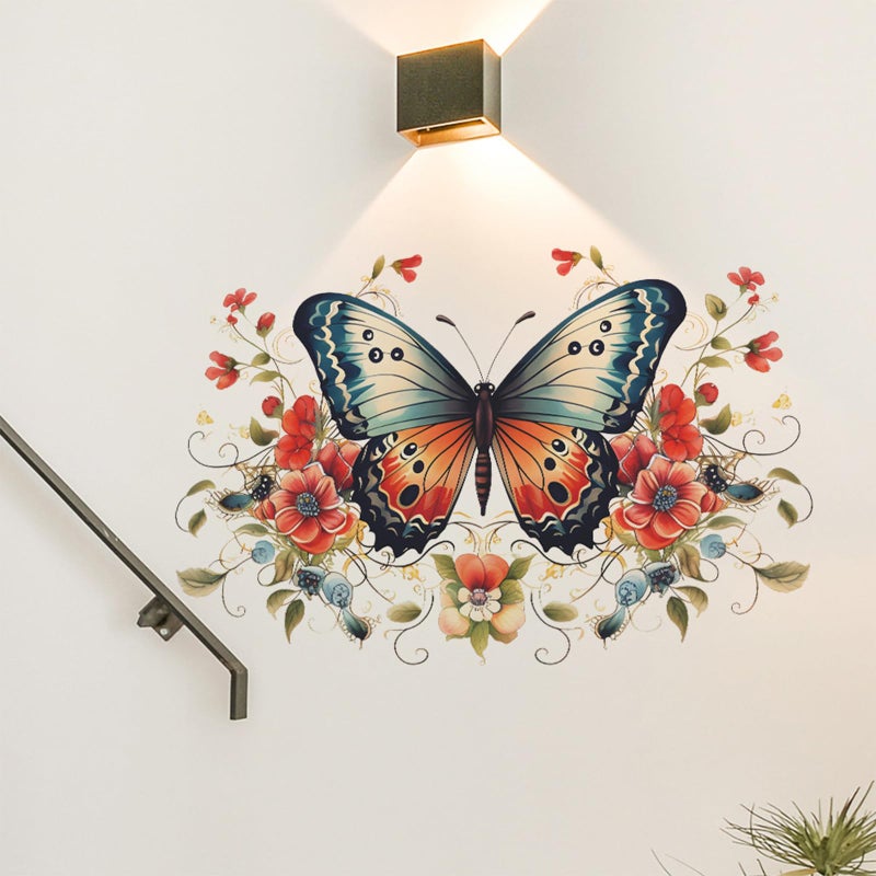 TUOKING Butterfly Red Flowers Wall Stickers Removable Wall Murals Peel and Stick Wall Art Decal Home Decor for Kitchen,Bedroom,Living Room(fun-e34) - Image 5