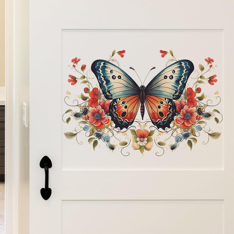 TUOKING Butterfly Red Flowers Wall Stickers Removable Wall Murals Peel and Stick Wall Art Decal Home Decor for Kitchen,Bedroom,Living Room(fun-e34) - Image 3