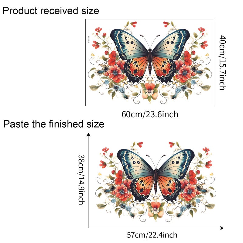 TUOKING Butterfly Red Flowers Wall Stickers Removable Wall Murals Peel and Stick Wall Art Decal Home Decor for Kitchen,Bedroom,Living Room(fun-e34) - Image 2