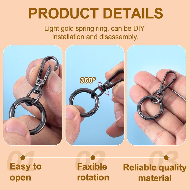 Double Opening Swivel Snap Hook Key Chain Clip Hooks Lobster Clasp Spring Clip Snap Hook with Ring for Keys Lanyards Jewelry DIY (BLACK) - Image 3