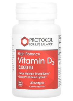 Protocol For Life Balance Vitamin D3 High Potency 5000 IU 30 Softgels 