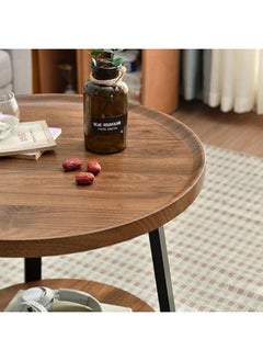 Harmony Home Harmony Home Modern Round Double-Layer Walnut Coffee Table, 60x60x55 cm – Light Luxury Style Table for Home & Living Room Decoration  - Image 3