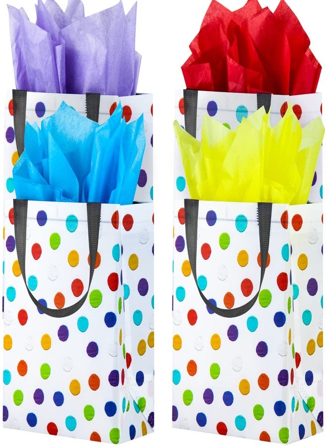 BLEWINDZ 16Pcs Reusable Gift Bags with Tissues - Medium Rainbow Polka Dot Party Favor Bags for Christmas, Birthday, Baby Shower, Grocery Shopping, Wedding (10" x 7.6" x 3.9") - Image 1