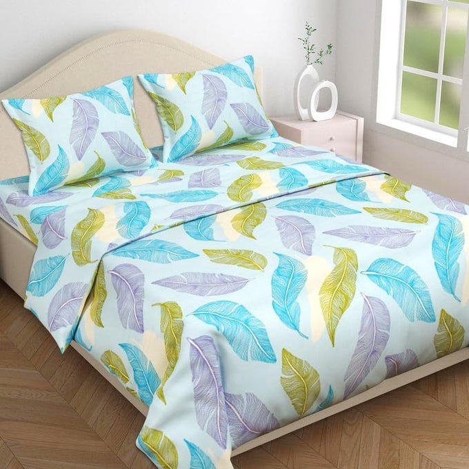 XXL MICROFIBER SOFT COTTON KING SIZE BEDSHEET FOR DOUBLE BED KING SIZE 108 X108 IN 9 FEET 275X275 CM 2 LARGE SIZE PILLOW COVERS WITHOUT JOINT WHITE BLUE200 TC 240 TC