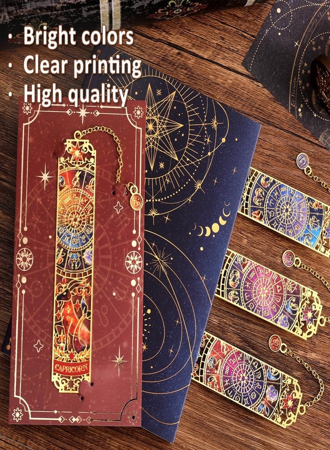 emmoolife مجموعة من 12 قطعة من فواصل الكتب المعدنية بتصميم الأبراج للنساء، فواصل كتب ذهبية مجوفة بتصميم الأبراج، فواصل كتب مرحة للفتيات والمراهقات والطلاب والقراء والرجال، هدايا مستوحاة من الأبراج لمحبي الكتب، هدية عيد ميلاد - Image 5