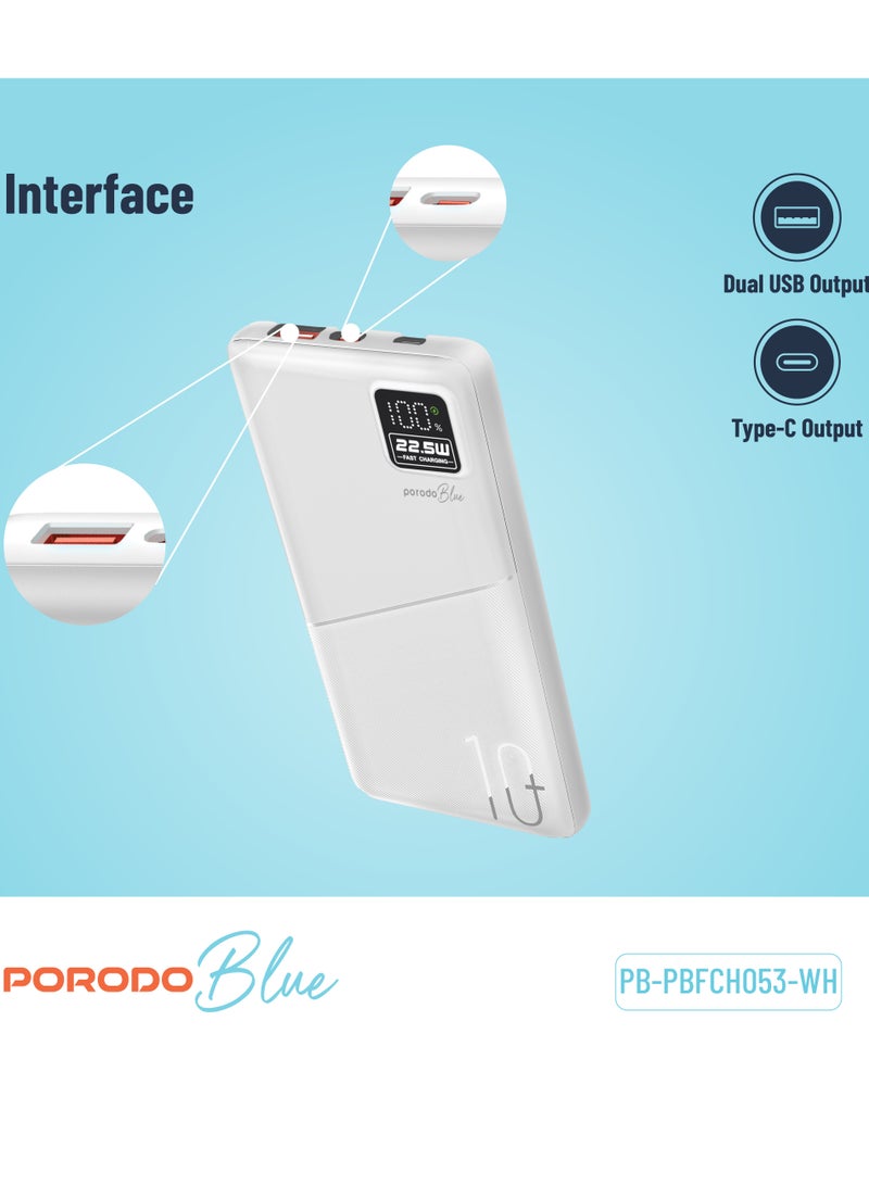 porodo 10000mAh Quick Charge Power Bank with Dual USB Output / PD 20W / 22.5W QC3.0 / 18W Micro Input / Digital Display PowerBank 10000 mAh - White - Image 4