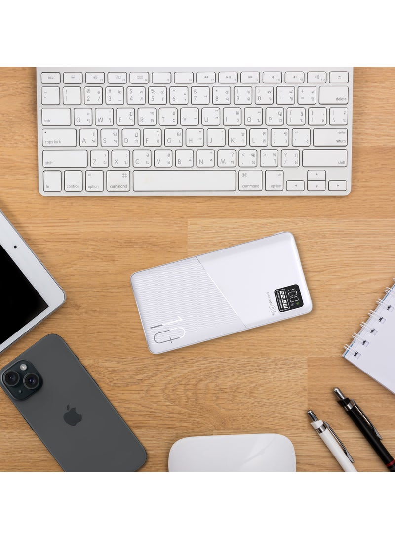 porodo 10000mAh Quick Charge Power Bank with Dual USB Output / PD 20W / 22.5W QC3.0 / 18W Micro Input / Digital Display PowerBank 10000 mAh - White - Image 5