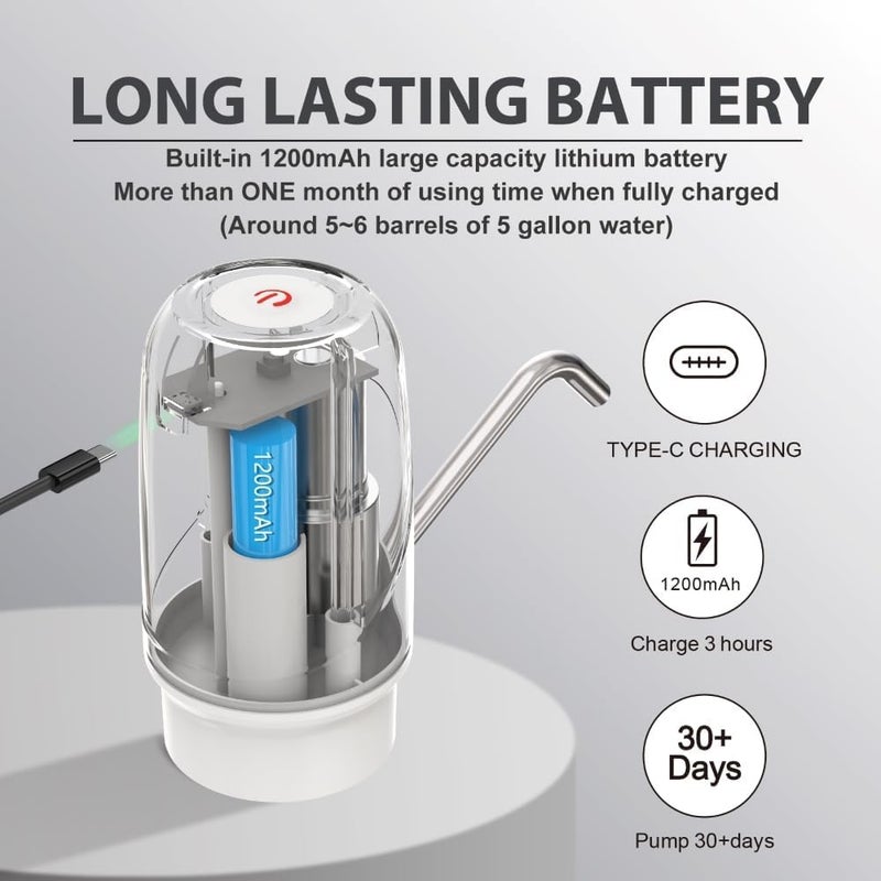 QLECT Automatic Water Dispenser for 20 Litre Bottle – USB Dc Water Pump with 1200 mAh Rechargeable Battery | Water Pressure Pump for Home Office Travel | Water Dispenser Pump for Hot and Cold Water - Image 3