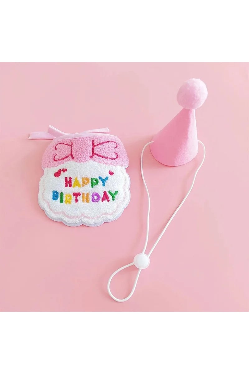 طقم قبعة وباندانا وردية اللون بتصميم رائع للكلاب والقطط والجراء، إكسسوارات ومستلزمات عيد ميلاد الحيوانات الأليفة