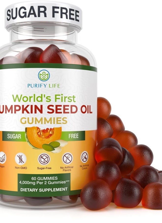 Purify Life - Sugar-Free Pumpkin Seed Oil Gummies (4,000mg/serving) Pumpkin Seed Oil for Hair Growth, Youthful Skin, Prostate Health, Immune & Urinary Tract Support-Natural Source of Essential Fatty Acids-60 Chews - Image 1