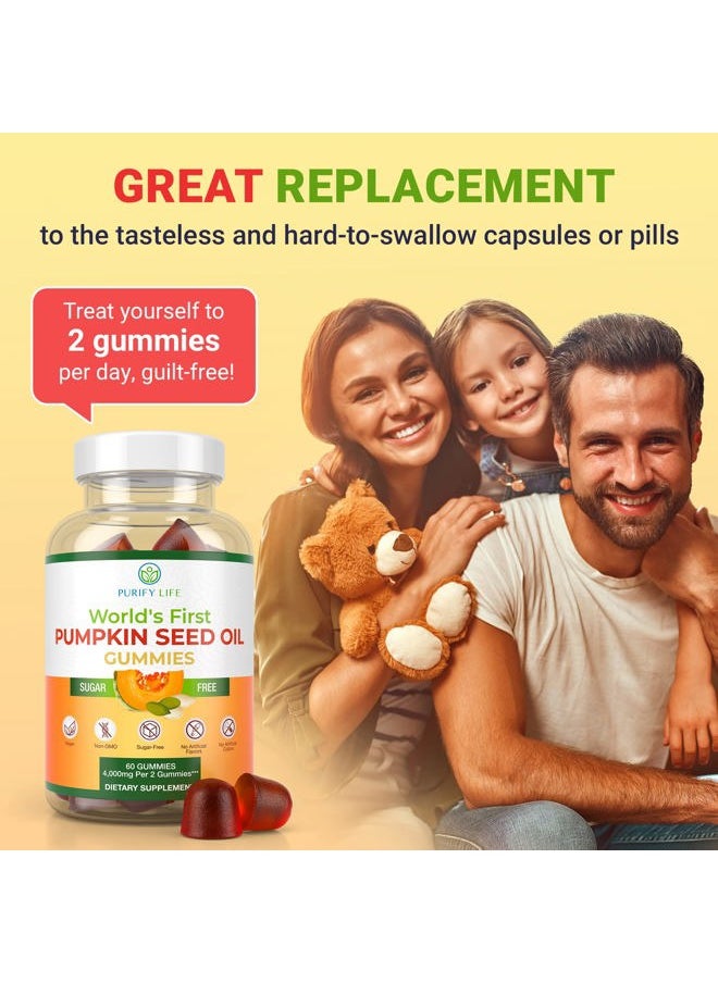 Purify Life - Sugar-Free Pumpkin Seed Oil Gummies (4,000mg/serving) Pumpkin Seed Oil for Hair Growth, Youthful Skin, Prostate Health, Immune & Urinary Tract Support-Natural Source of Essential Fatty Acids-60 Chews - Image 1