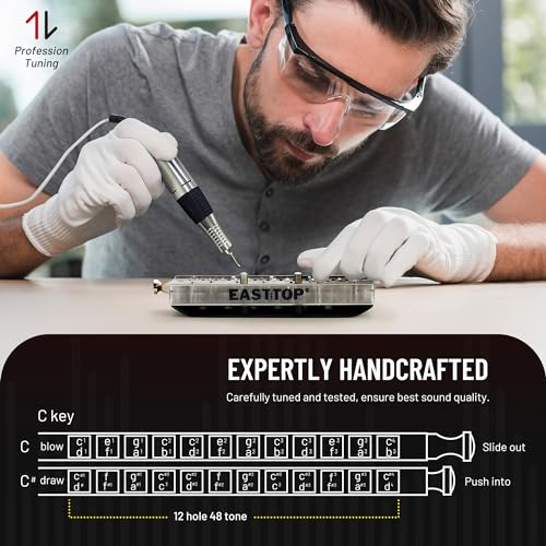 EAST TOP Updated FORERUNNER 2.0 without valves Chromatic Harmonica 12-Hole 48 Tones A Key Chromatic Mouth Organ Harmonica for Adults,Beginners and Students - Image 5