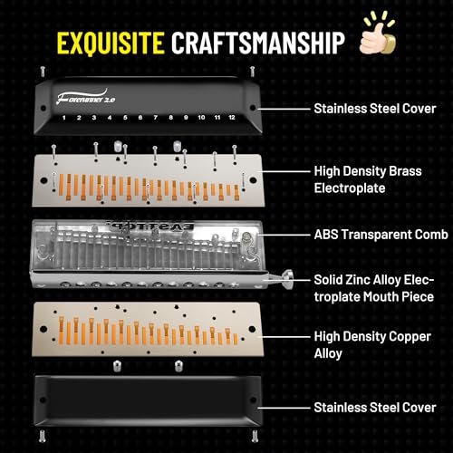 EAST TOP Updated FORERUNNER 2.0 without valves Chromatic Harmonica 12-Hole 48 Tones A Key Chromatic Mouth Organ Harmonica for Adults,Beginners and Students - Image 2