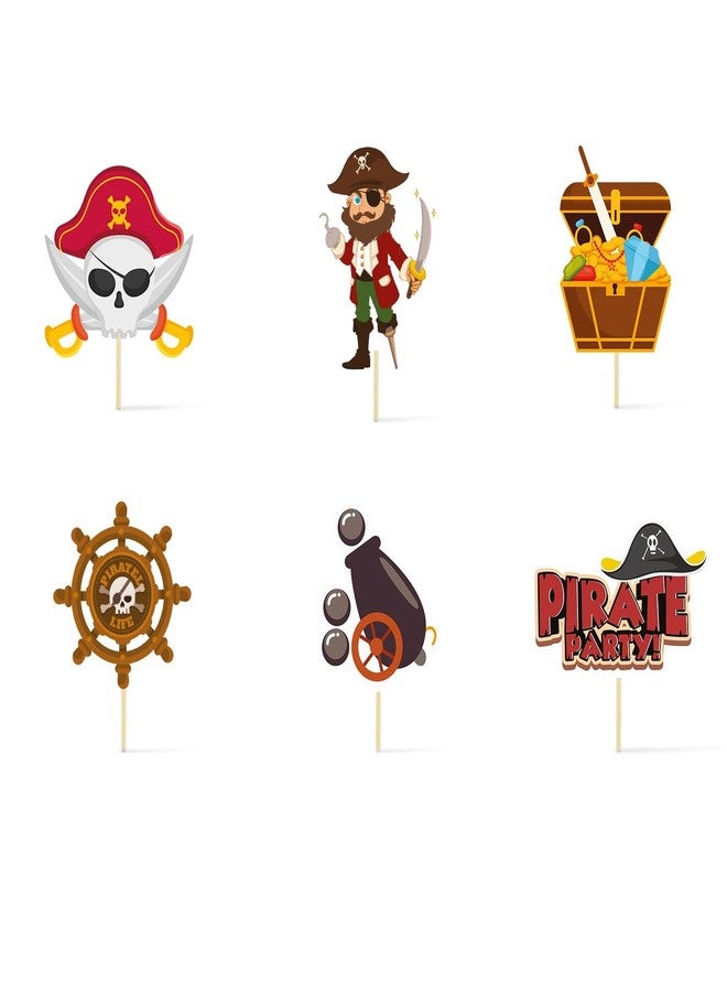 Just Party Pirates Theme Happy Birthday Cake Topper & Birthday Props for Kids | Sea Adventure Cake Toppers for Cake Decoration & Photo Props / Muffin Toppers | Set of 6 Props + 1 Topper - Image 4