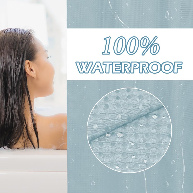 EUTXL FOG Blue No Hook Shower Stain مع SNAP في بطانة 230GSM الستائر نسج Waffle Waffle للحمام 71W × 74H - Image 5