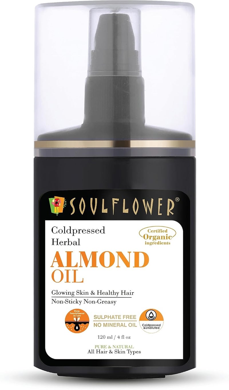 Soulflower Herbal Almond Oil (Badam Tail) Rich In Vitamin E For Healthy Hair, Skin, Face,Under Eye & Baby Massage - Pure, Natural & Coldpressed - Image 1