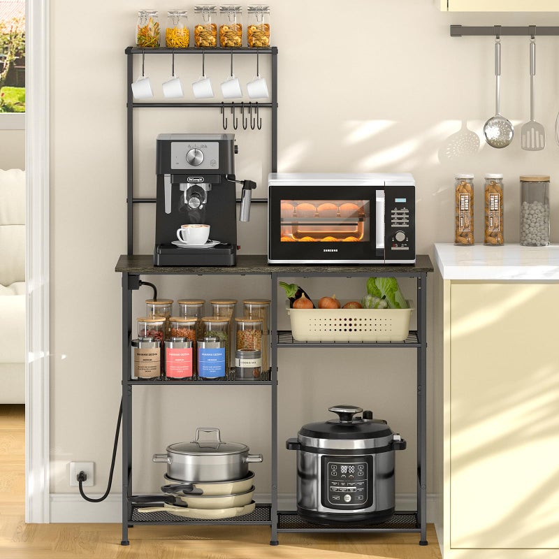 3IngSeagulls Bakers Rack with Power Outlet, Kitchen Microwave Stand with 10 S-shaped Hooks, 6-Tier Coffee Bar Station, Kitchen Storage Shelf Rack for Spices, Pots, Gray - Image 1