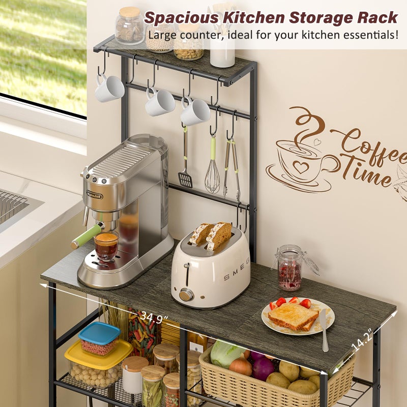 3IngSeagulls Bakers Rack with Power Outlet, Kitchen Microwave Stand with 10 S-shaped Hooks, 6-Tier Coffee Bar Station, Kitchen Storage Shelf Rack for Spices, Pots, Gray - Image 5
