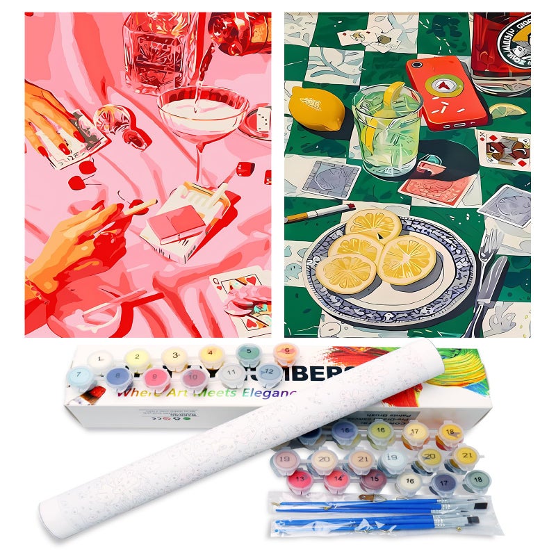 hkejoi 2 Pack Paint by Number Adults, Poker Paint by Numbers Kit for Adults Beginners, DIY Crafts Acrylic Painting by Number Kits Couple for Gifts Home Decor 12x16 Inch - Image 1