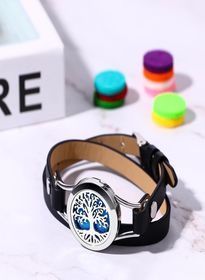 OIDEA Essential Oil Bracelet: Stainless Steel Tree of Life Pattern Aromatherapy Locket Adjustable Leather Wrap Bracelet with 10pcs Refill Pads Gift for Women Wife Mom Sister Best Friend - Image 3