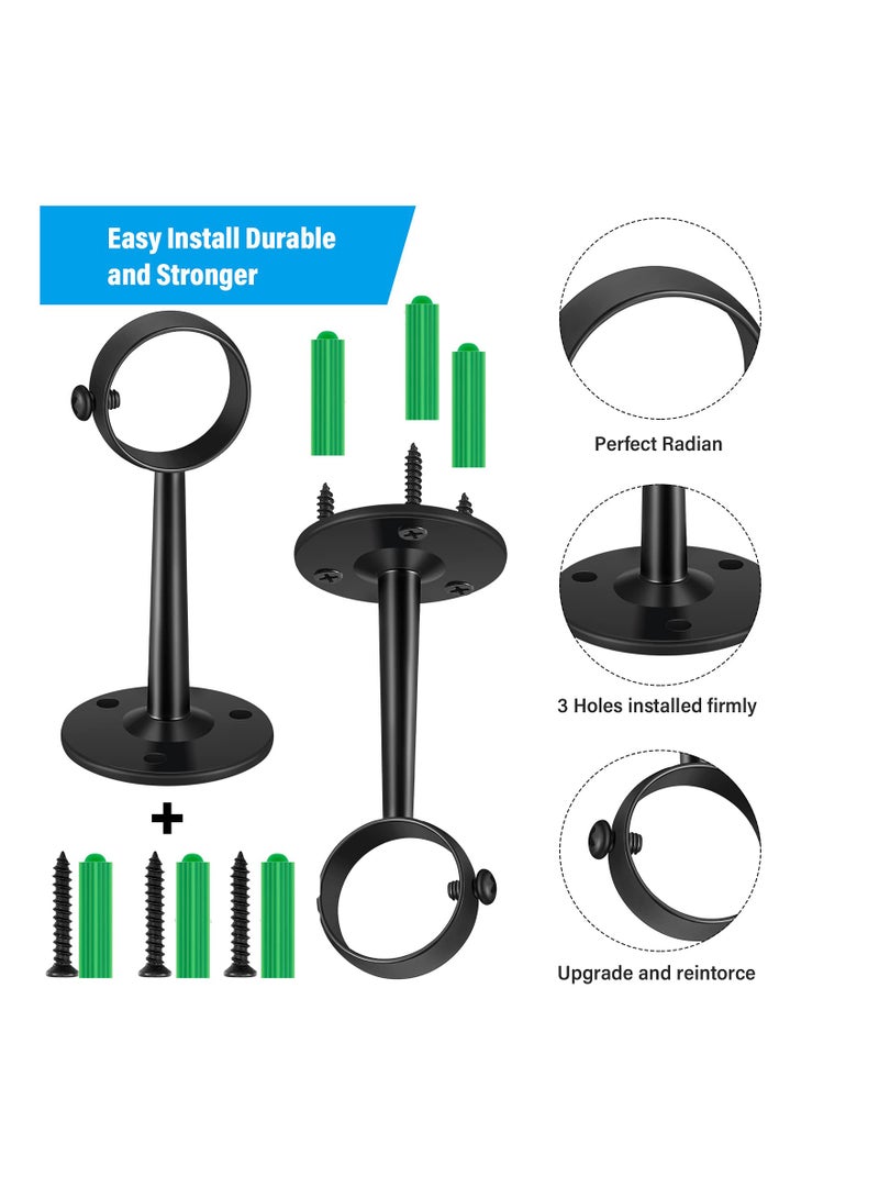 Adjustable 1-1/4 Inch Ceiling-Mount Curtain Rod Holders with Screws, Black - 6 Pieces for Home, Kitchen, Closet, Shower, Wall, and Window Use. - Image 2