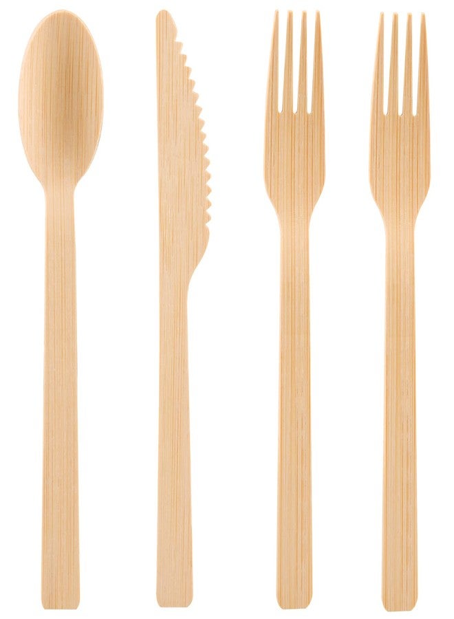 MEINV 200 Pack Disposable Bamboo Utensils - 100% Eco-Friendly Bamboo Cutlery Set with 100 Forks, 50 Spoons, and 50 Knives - Perfect for Weddings and Parties, Recyclable and Compostable Flatware - Image 1
