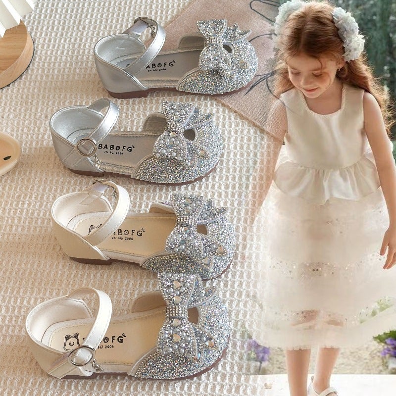 2026 Summer Kids Girls Semi-Sandals Baby Girls Bow Princess Shoes Girls Rhinestone Dance Shoes Wholesale - Image 3
