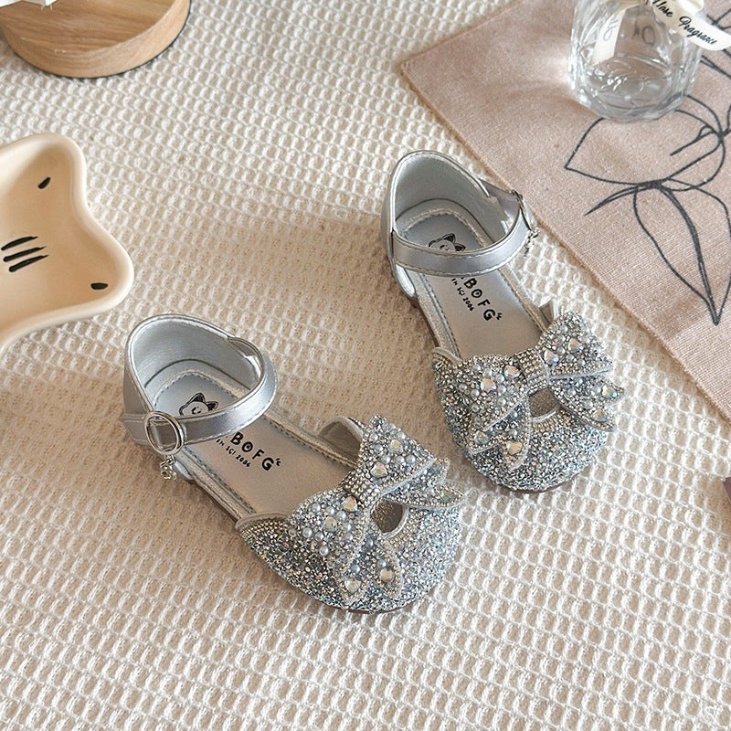 2026 Summer Kids Girls Semi-Sandals Baby Girls Bow Princess Shoes Girls Rhinestone Dance Shoes Wholesale - Image 1