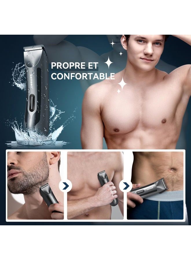 kensen Body Hair Trimmer for Men, Electric Groin Hair Trimmer, Rechargeable Ball Shaver Groomer, Replaceable Ceramic Blade Heads, Waterproof Wet/Dry Clippers, Male Pubic Hair Hygiene Razor - Image 2
