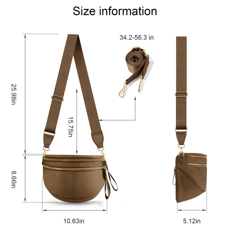 NEWROGENG Crossbody Bags for Women, Large Nylon Bum Bags Plus Size Fanny Pack Sling Bag Belt Bag for Women Travel, Caramel - Image 4
