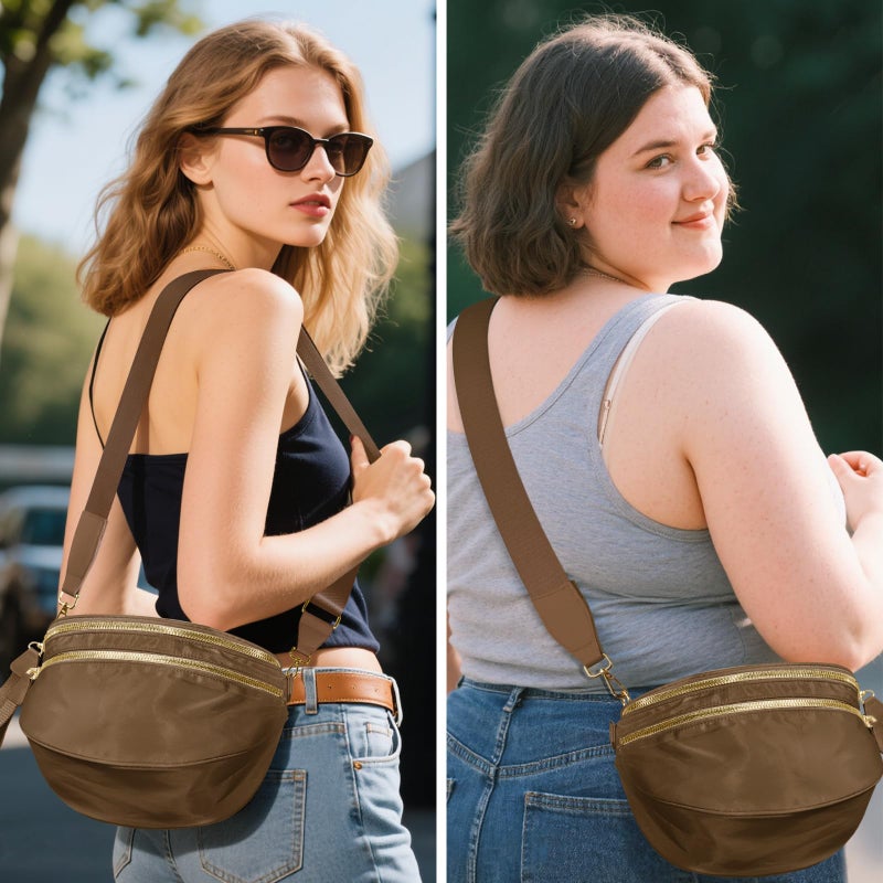 NEWROGENG Crossbody Bags for Women, Large Nylon Bum Bags Plus Size Fanny Pack Sling Bag Belt Bag for Women Travel, Caramel - Image 2