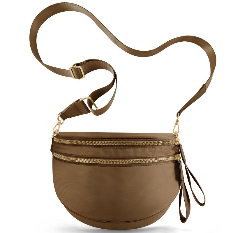 NEWROGENG Crossbody Bags for Women, Large Nylon Bum Bags Plus Size Fanny Pack Sling Bag Belt Bag for Women Travel, Caramel - Image 1