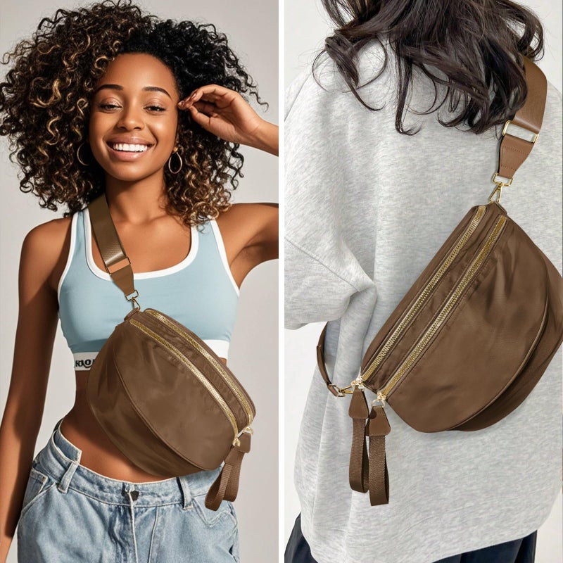 NEWROGENG Crossbody Bags for Women, Large Nylon Bum Bags Plus Size Fanny Pack Sling Bag Belt Bag for Women Travel, Caramel - Image 3