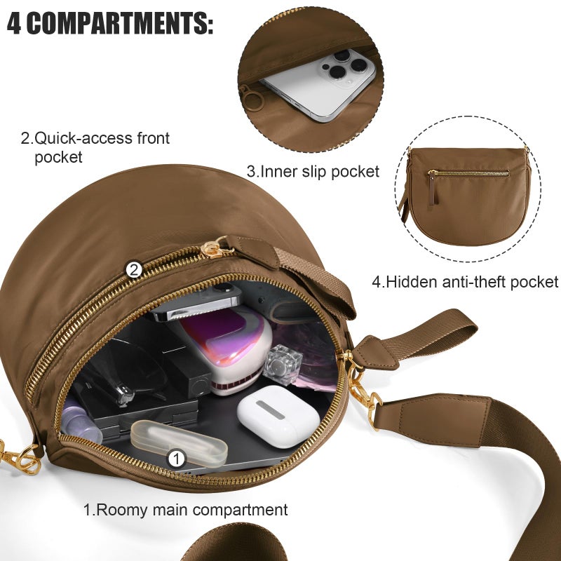 NEWROGENG Crossbody Bags for Women, Large Nylon Bum Bags Plus Size Fanny Pack Sling Bag Belt Bag for Women Travel, Caramel - Image 5