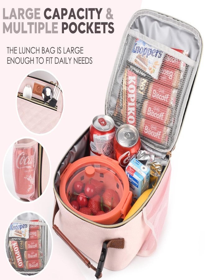 Genteen Lunch Box for Women Men Adults,Insulated Lunch Bag with Bottle Holder&Mesh Pocket,Lightweight Simple Lunchbox Cooler Reusable Lunch Tote for Work Office School Travel Picnic Beach-Light Pink - Image 4