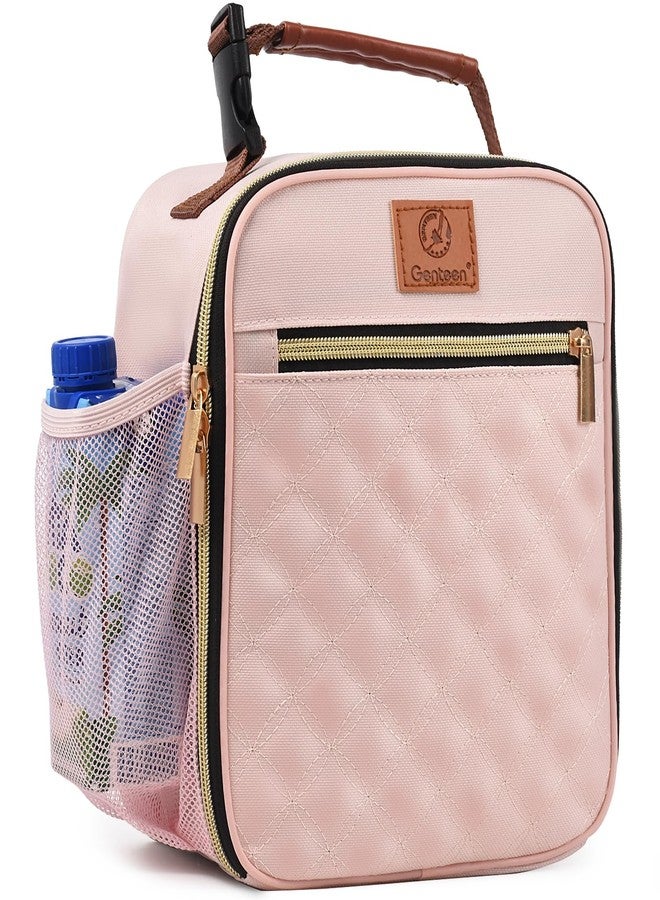 Genteen Lunch Box for Women Men Adults,Insulated Lunch Bag with Bottle Holder&Mesh Pocket,Lightweight Simple Lunchbox Cooler Reusable Lunch Tote for Work Office School Travel Picnic Beach-Light Pink - Image 1