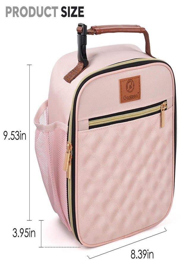 Genteen Lunch Box for Women Men Adults,Insulated Lunch Bag with Bottle Holder&Mesh Pocket,Lightweight Simple Lunchbox Cooler Reusable Lunch Tote for Work Office School Travel Picnic Beach-Light Pink - Image 3