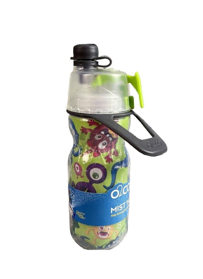 O2COOL 02Cool Green Monsters Mist 'N Sip Design 12oz kids Water Bottle  - Image 1