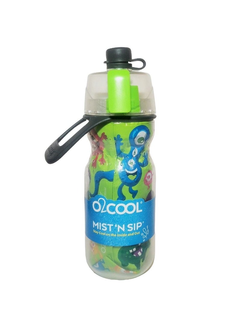 O2COOL 02Cool Green Monsters Mist 'N Sip Design 12oz kids Water Bottle  - Image 2