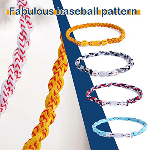 JEANUE 4 Pieces Baseball Necklaces for Boys,Three Braided Rope Tornado Sports Titanium Necklaces,Christmas Gifts Baseball Accessories Drip (Blue style) - Image 4